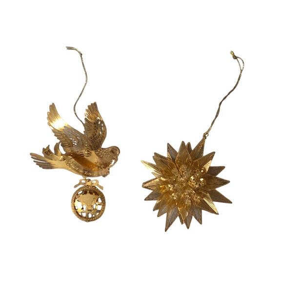 Set 2 Danbury Mint Gold Plated Ornament Peace on Earth Dove Snowflake Star - Picture 1 of 11